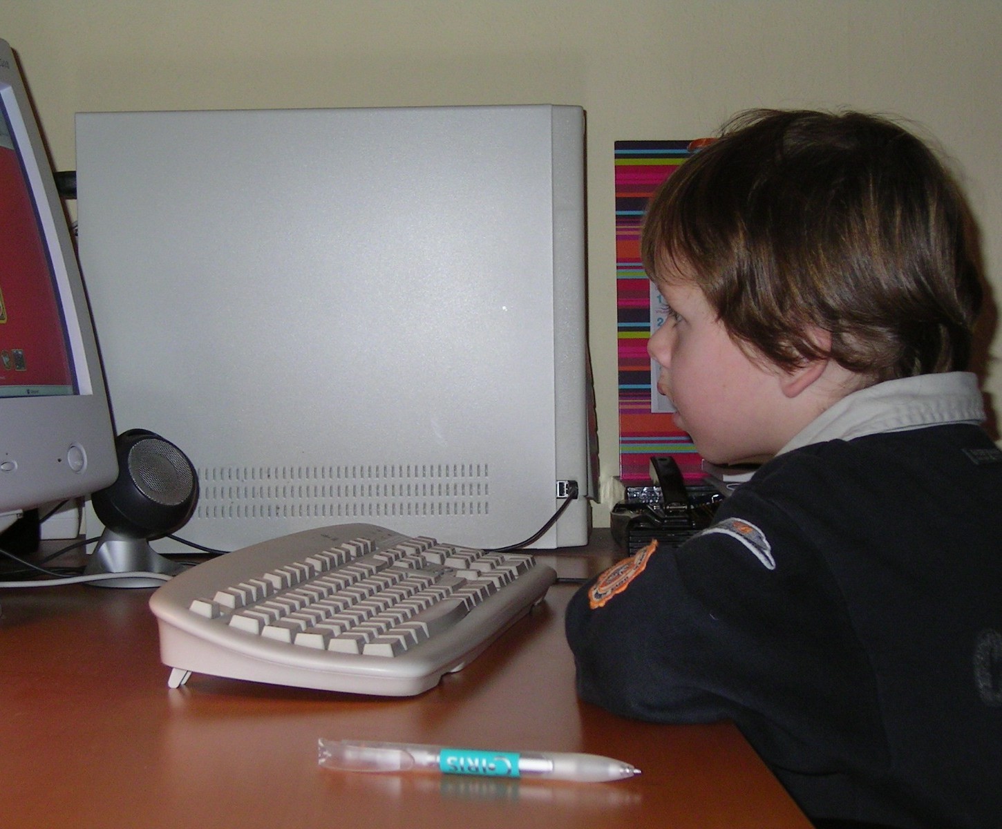 Jonge Thomas achter de computer